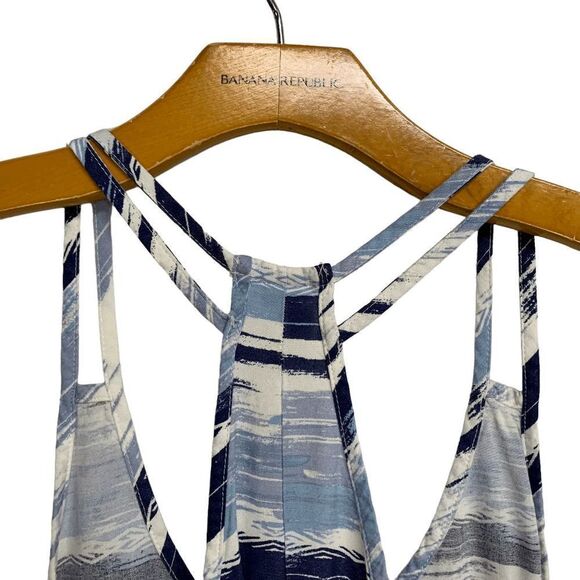 Mudd Junior's size Medium Blue white gray tribal stripe Racerback Granola Top - Picture 8 of 13